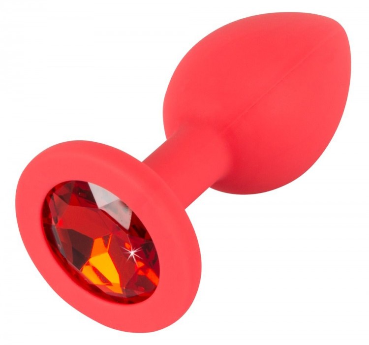 Красная силиконовая анальная пробка с красным кристаллом Joy - 7,2 см.