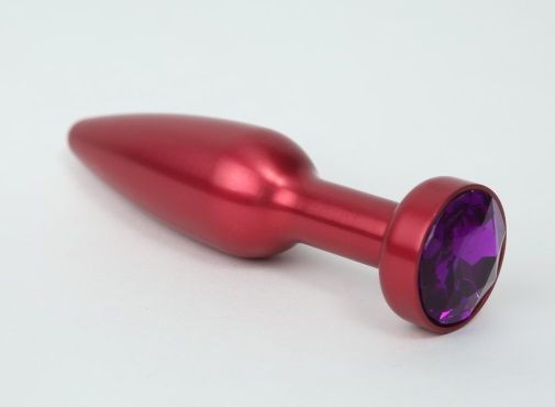 Большая красная анальная пробка с фиолетовым стразом - 11,2 см.