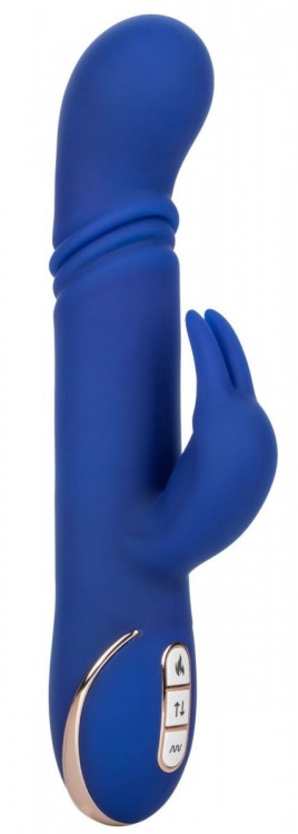 Синий вибратор-кролик с нагревом The Heated Silicone Thrusting G Rabbit - 21,5 см.