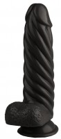 Черный реалистичный винтообразный фаллоимитатор на присоске - 21 см.