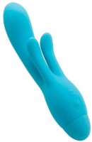Голубой вибратор INDULGENCE Frolic Bunny - 18,5 см.
