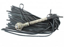 Чёрная многохвостая плеть с кованой рукоятью - 40 см.