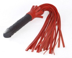 Красная плеть "Ракета А" с рукоятью из латекса и хвостами из кожи - 50 см.