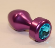 Фиолетовая анальная пробка с голубым кристаллом - 7,8 см.