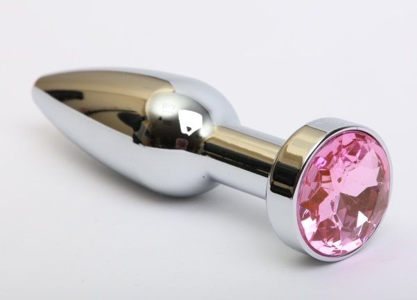 Удлинённая серебристая пробка с розовым кристаллом - 11,2 см.