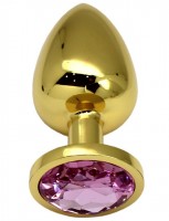 Золотистая пробка с розовым кристаллом - 9 см.