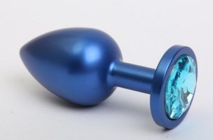 Синяя анальная пробка с голубым стразом - 7,6 см.
