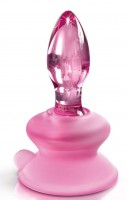 Розовая стеклянная пробка Icicles №90 с силиконовой присоской - 8 см.