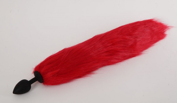 Силиконовая анальная пробка с длинным красным хвостом "Красная лиса"
