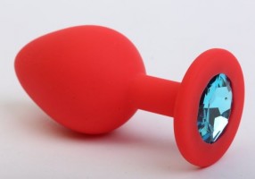 Красная силиконовая пробка с голубым стразом - 7,1 см.