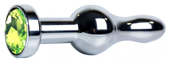 Серебристая каплевидная анальная пробка с лаймовым кристаллом - 10,5 см.