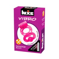 Розовое эрекционное виброкольцо Luxe VIBRO "Бархатный молот" + презерватив