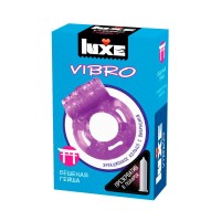 Фиолетовое эрекционное виброкольцо Luxe VIBRO "Бешеная гейша" + презерватив
