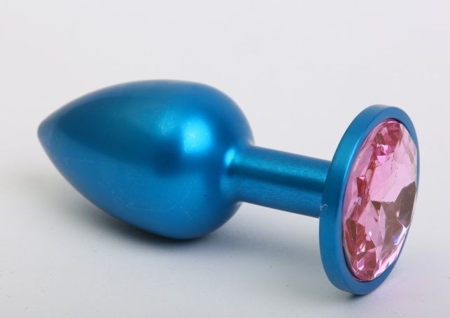 Синяя анальная пробка с розовым кристаллом - 8,2 см.