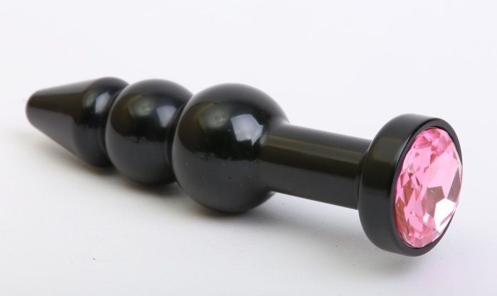 Чёрная анальная ёлочка с розовым кристаллом - 11,2 см.