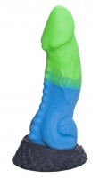 Голубой фаллоимитатор "Ночная Фурия Medium" с зелёным кончиком - 24,5 см.