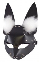 Черная маска "Зайка" с меховыми ушками